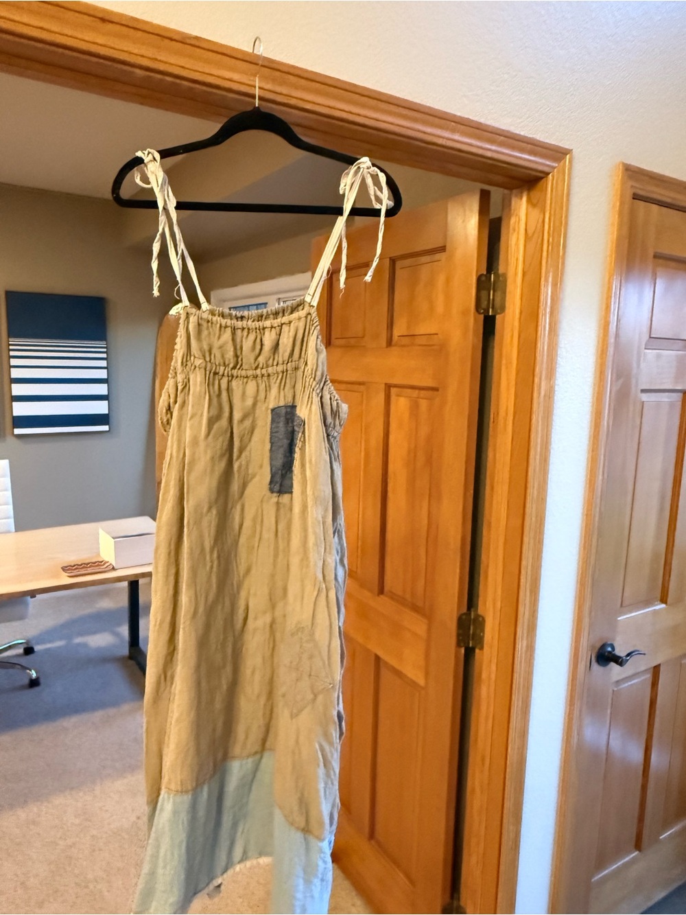 Magnolia Pearl Beige Dress with Light Blue Hem and Patch